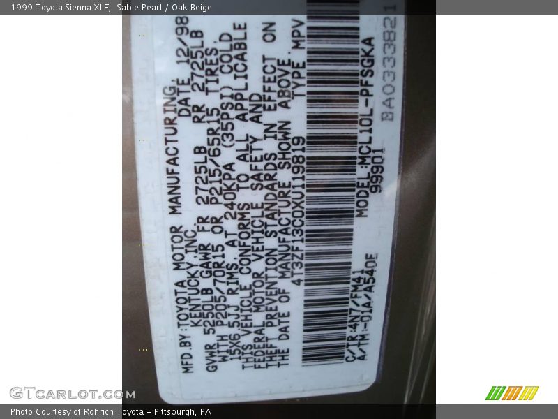 Sable Pearl / Oak Beige 1999 Toyota Sienna XLE