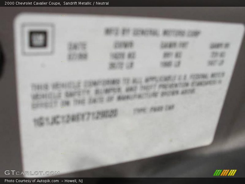 Sandrift Metallic / Neutral 2000 Chevrolet Cavalier Coupe