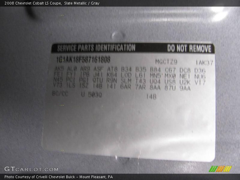 Slate Metallic / Gray 2008 Chevrolet Cobalt LS Coupe