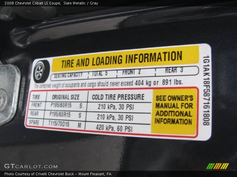 Slate Metallic / Gray 2008 Chevrolet Cobalt LS Coupe