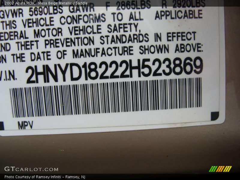 Mesa Beige Metallic / Saddle 2002 Acura MDX