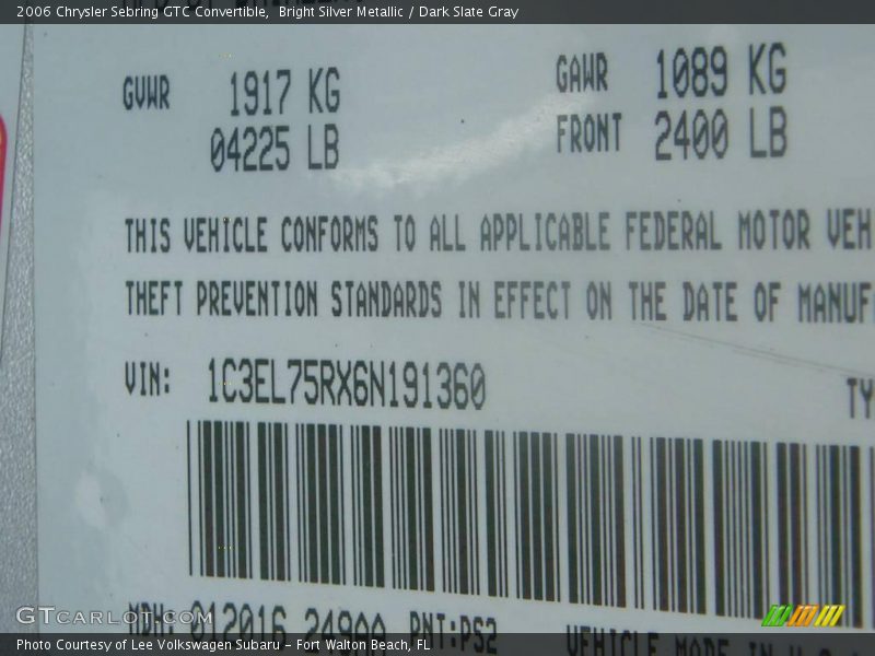 Bright Silver Metallic / Dark Slate Gray 2006 Chrysler Sebring GTC Convertible
