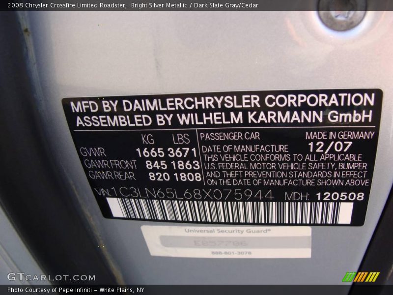 Bright Silver Metallic / Dark Slate Gray/Cedar 2008 Chrysler Crossfire Limited Roadster