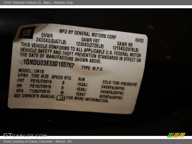 Black / Medium Gray 2003 Chevrolet Venture LS