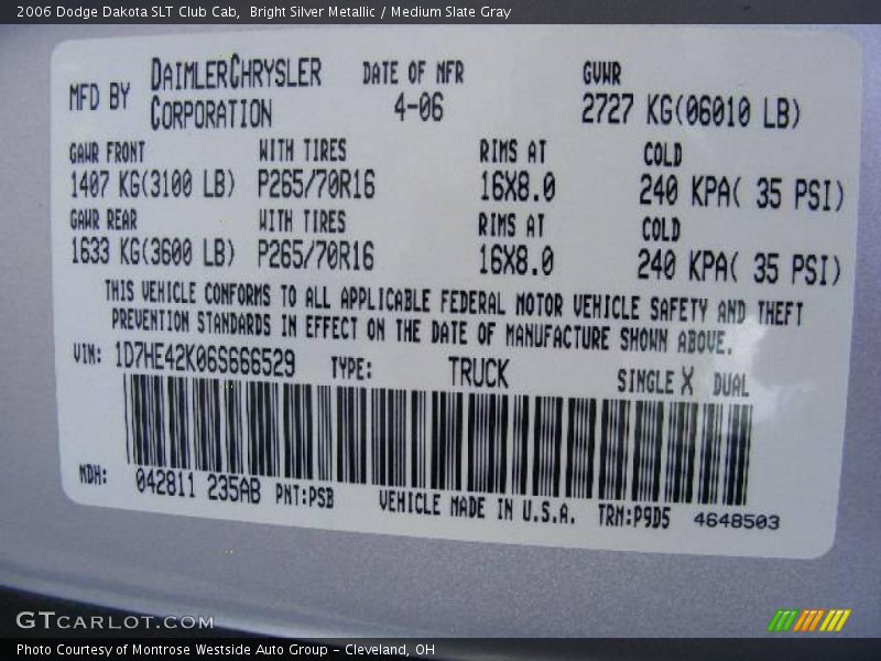 Bright Silver Metallic / Medium Slate Gray 2006 Dodge Dakota SLT Club Cab