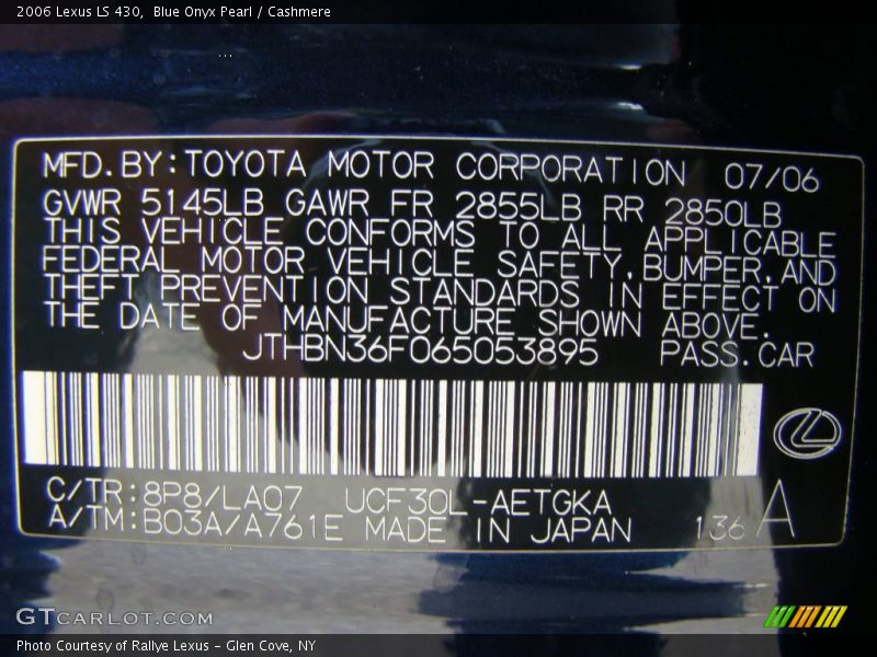 Blue Onyx Pearl / Cashmere 2006 Lexus LS 430