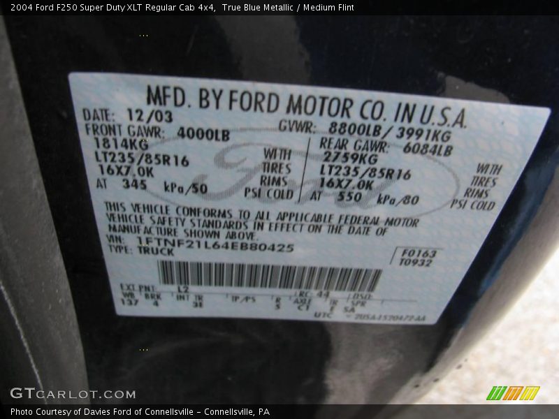 True Blue Metallic / Medium Flint 2004 Ford F250 Super Duty XLT Regular Cab 4x4