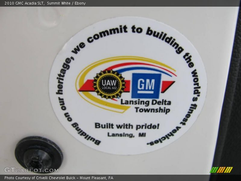 Summit White / Ebony 2010 GMC Acadia SLT