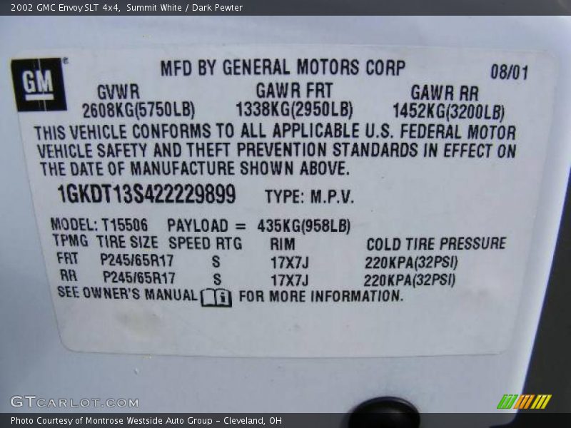 Summit White / Dark Pewter 2002 GMC Envoy SLT 4x4