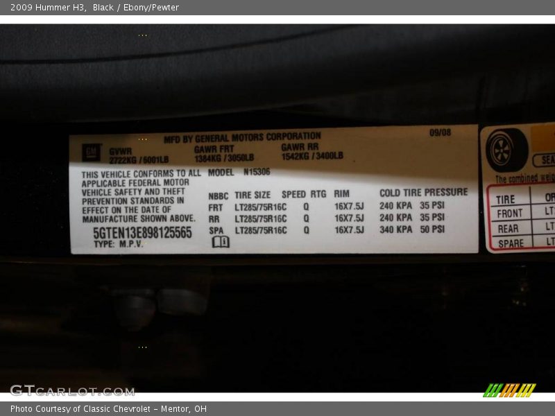 Black / Ebony/Pewter 2009 Hummer H3