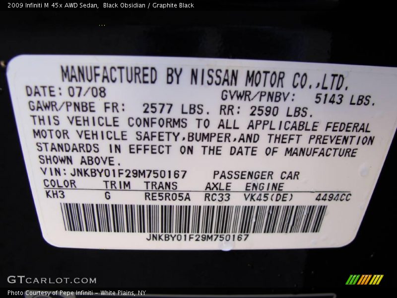 Black Obsidian / Graphite Black 2009 Infiniti M 45x AWD Sedan