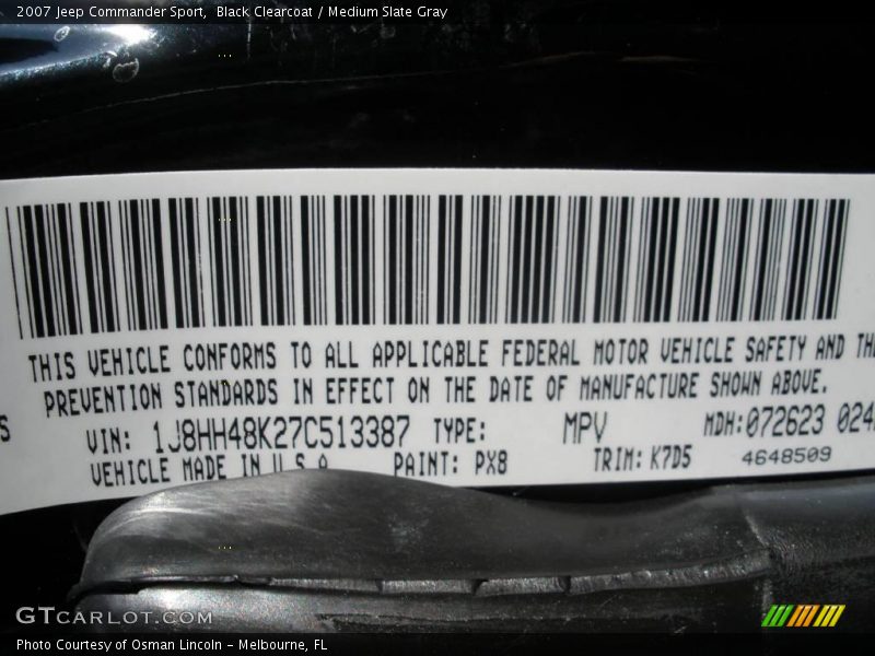 Black Clearcoat / Medium Slate Gray 2007 Jeep Commander Sport