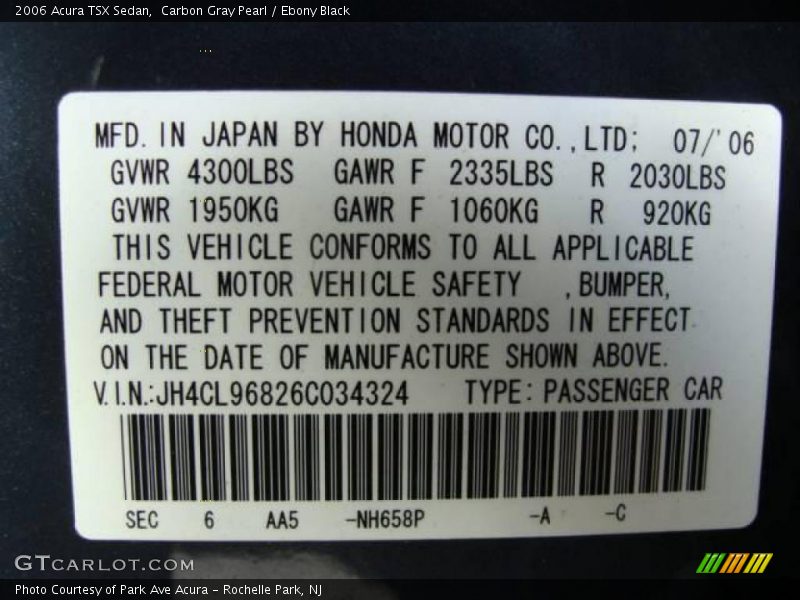 Carbon Gray Pearl / Ebony Black 2006 Acura TSX Sedan