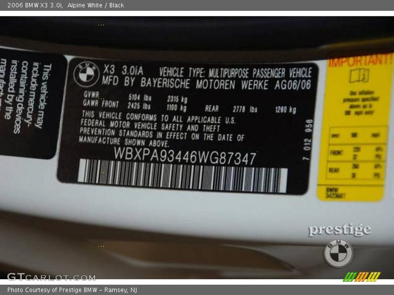 Alpine White / Black 2006 BMW X3 3.0i