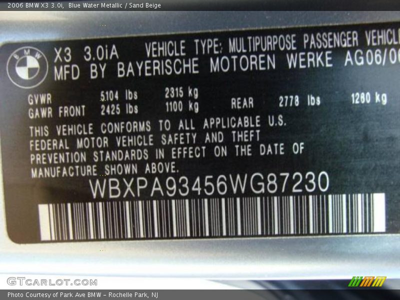 Blue Water Metallic / Sand Beige 2006 BMW X3 3.0i