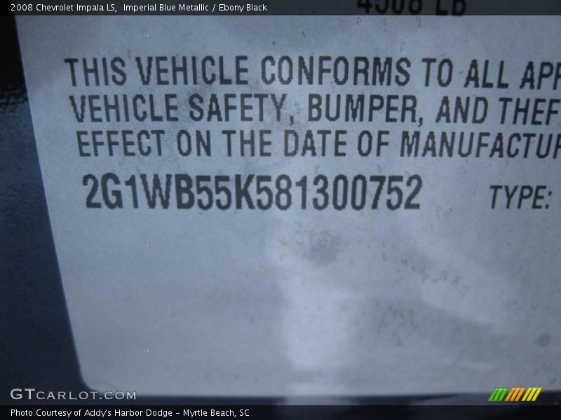 Imperial Blue Metallic / Ebony Black 2008 Chevrolet Impala LS