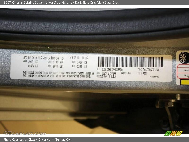 Silver Steel Metallic / Dark Slate Gray/Light Slate Gray 2007 Chrysler Sebring Sedan