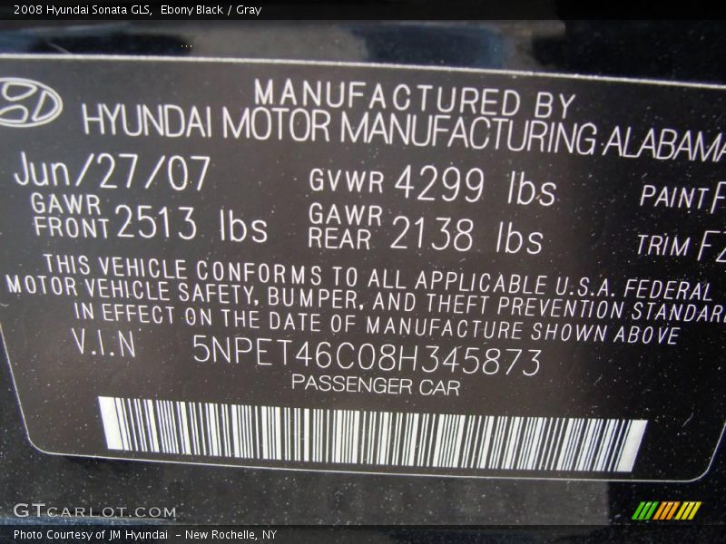 Ebony Black / Gray 2008 Hyundai Sonata GLS