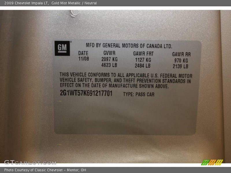 Gold Mist Metallic / Neutral 2009 Chevrolet Impala LT