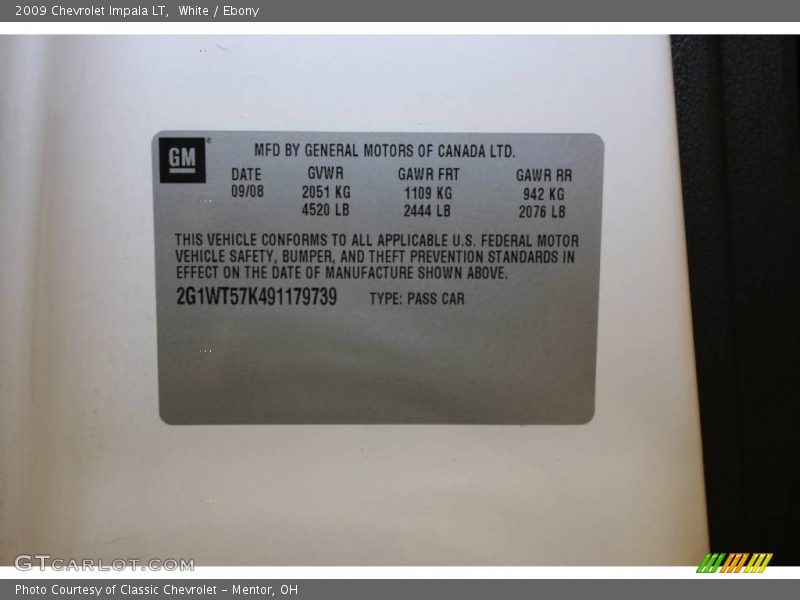 White / Ebony 2009 Chevrolet Impala LT