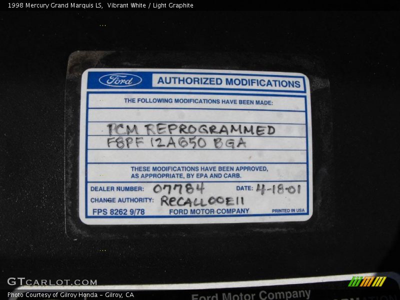 Vibrant White / Light Graphite 1998 Mercury Grand Marquis LS