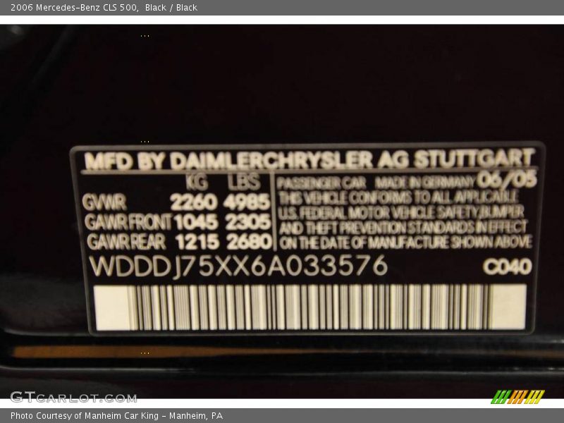 Black / Black 2006 Mercedes-Benz CLS 500