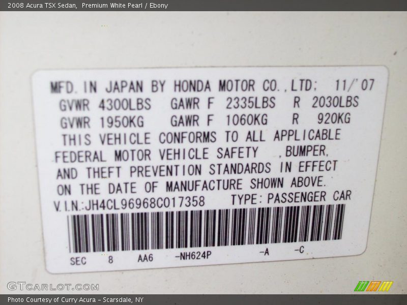Premium White Pearl / Ebony 2008 Acura TSX Sedan