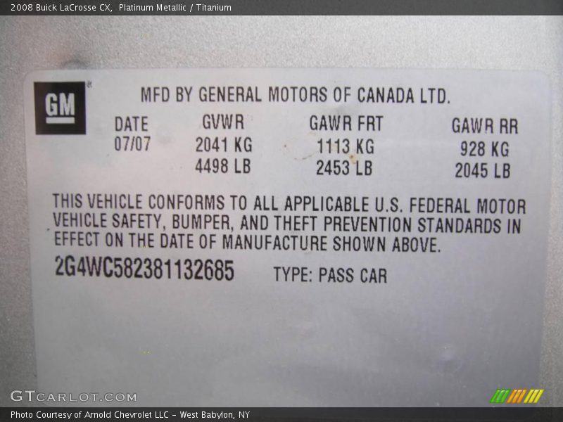 Platinum Metallic / Titanium 2008 Buick LaCrosse CX