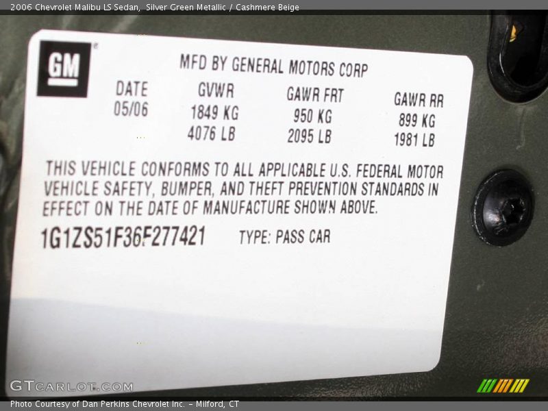 Silver Green Metallic / Cashmere Beige 2006 Chevrolet Malibu LS Sedan
