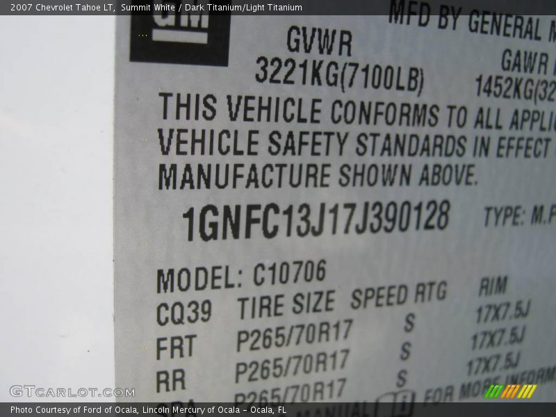 Summit White / Dark Titanium/Light Titanium 2007 Chevrolet Tahoe LT