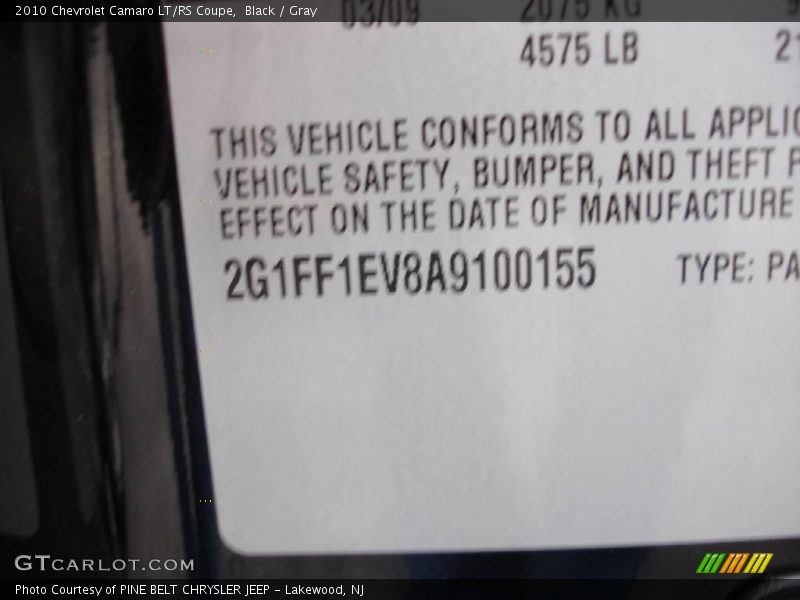 Black / Gray 2010 Chevrolet Camaro LT/RS Coupe