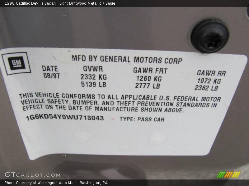 Light Driftwood Metallic / Beige 1998 Cadillac DeVille Sedan