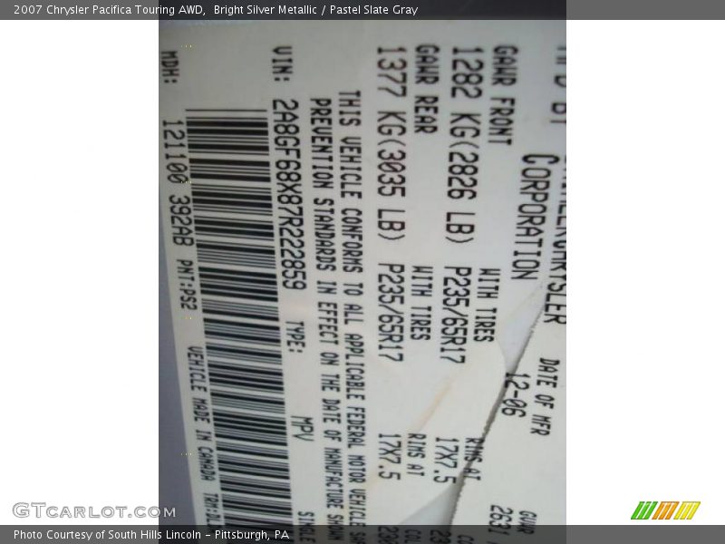 Bright Silver Metallic / Pastel Slate Gray 2007 Chrysler Pacifica Touring AWD