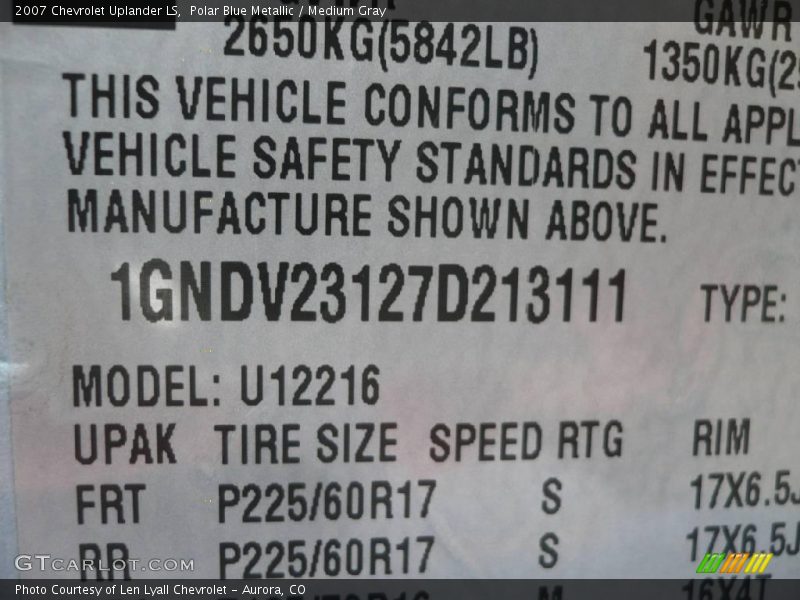 Polar Blue Metallic / Medium Gray 2007 Chevrolet Uplander LS