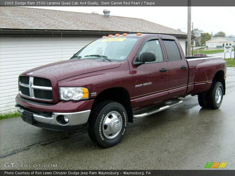 Dark Garnet Red Pearl / Taupe 2003 Dodge Ram 3500 Laramie Quad Cab 4x4 Dually
