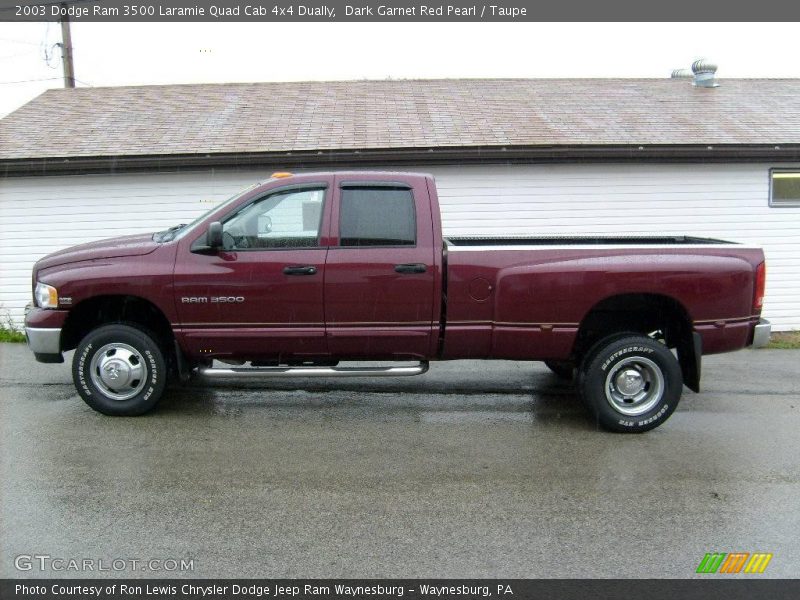 Dark Garnet Red Pearl / Taupe 2003 Dodge Ram 3500 Laramie Quad Cab 4x4 Dually