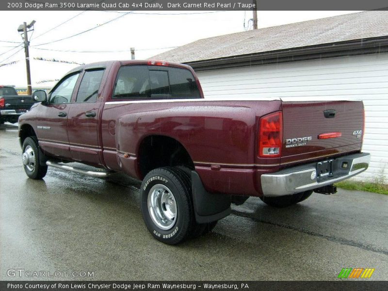 Dark Garnet Red Pearl / Taupe 2003 Dodge Ram 3500 Laramie Quad Cab 4x4 Dually