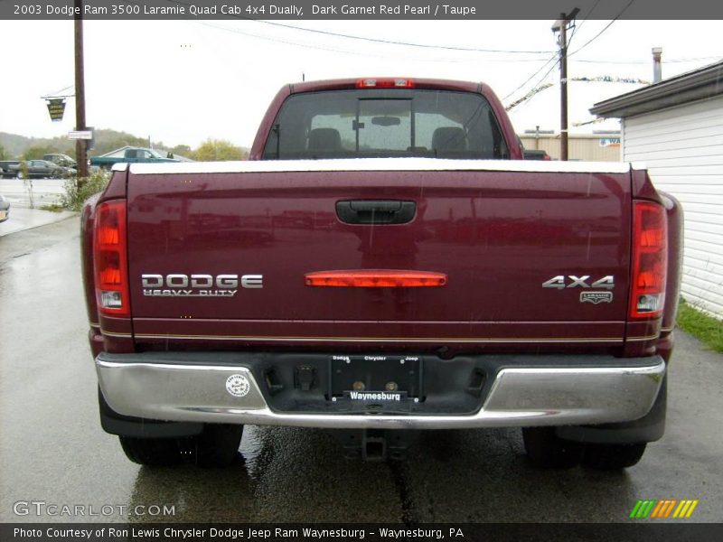 Dark Garnet Red Pearl / Taupe 2003 Dodge Ram 3500 Laramie Quad Cab 4x4 Dually