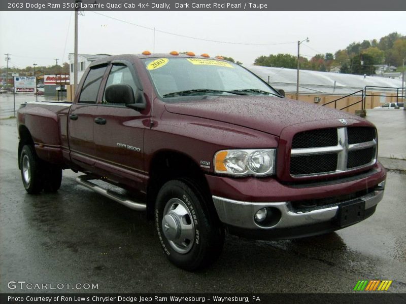 Dark Garnet Red Pearl / Taupe 2003 Dodge Ram 3500 Laramie Quad Cab 4x4 Dually