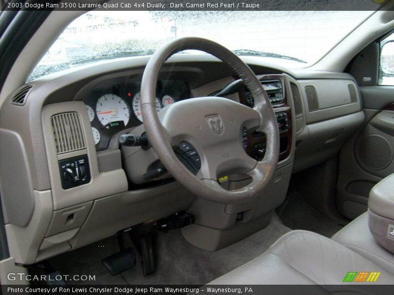 Dark Garnet Red Pearl / Taupe 2003 Dodge Ram 3500 Laramie Quad Cab 4x4 Dually