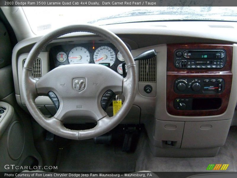 Dark Garnet Red Pearl / Taupe 2003 Dodge Ram 3500 Laramie Quad Cab 4x4 Dually