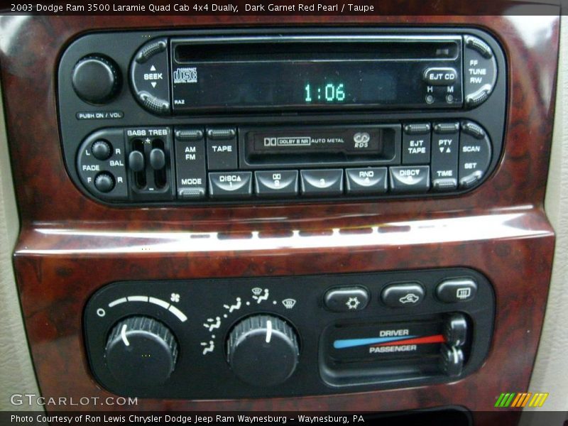 Dark Garnet Red Pearl / Taupe 2003 Dodge Ram 3500 Laramie Quad Cab 4x4 Dually