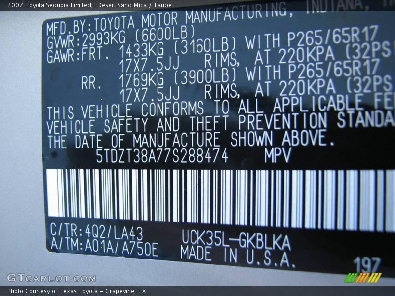 Desert Sand Mica / Taupe 2007 Toyota Sequoia Limited