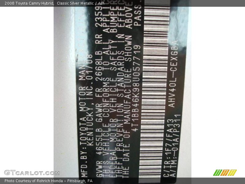 Classic Silver Metallic / Ash 2008 Toyota Camry Hybrid