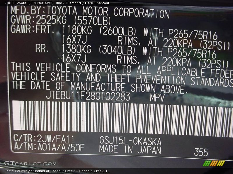 Black Diamond / Dark Charcoal 2008 Toyota FJ Cruiser 4WD