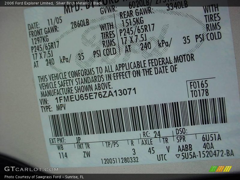 Silver Birch Metallic / Black 2006 Ford Explorer Limited