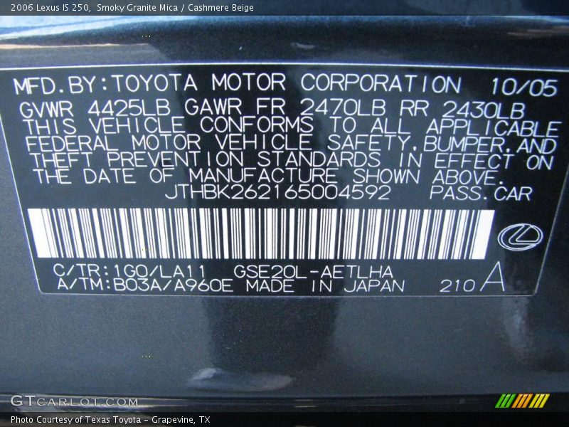 Smoky Granite Mica / Cashmere Beige 2006 Lexus IS 250