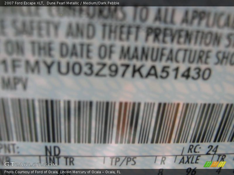 Dune Pearl Metallic / Medium/Dark Pebble 2007 Ford Escape XLT