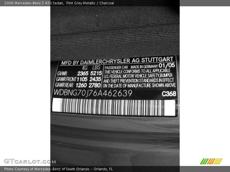 Flint Grey Metallic / Charcoal 2006 Mercedes-Benz S 430 Sedan