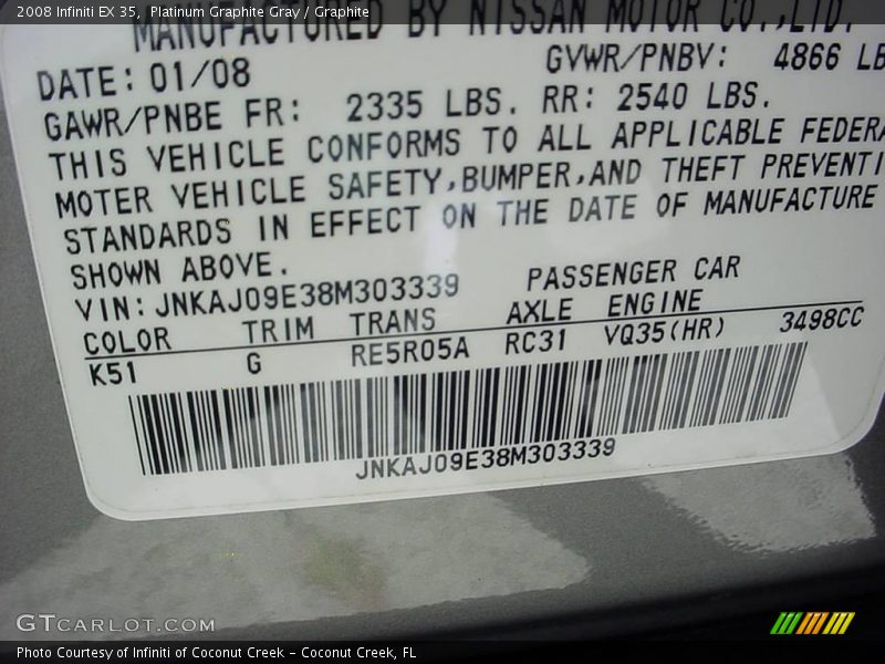 Platinum Graphite Gray / Graphite 2008 Infiniti EX 35